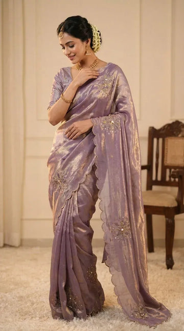 Luxe Soft Fandy Satin Saree - Handcrafted Khatli Work for Women