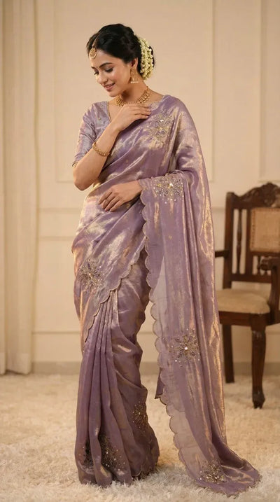 Luxe Soft Fandy Satin Saree - Handcrafted Khatli Work for Women