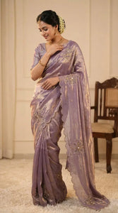 Luxe Soft Fandy Satin Saree - Handcrafted Khatli Work for Women