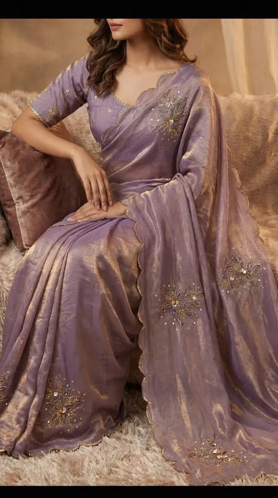 Luxe Soft Fandy Satin Saree - Handcrafted Khatli Work for Women