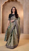 Luxe Soft Mocha Silk Saree - Sequin & Velvet Border for Party Wear