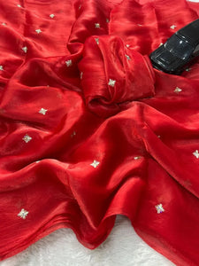 Luxe Soft Space Silk Saree with Elegant All-Over Embroidery Butti