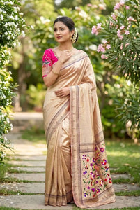 Luxe Soft Zari Tissue Paithani Silk Saree with Heavy Blouse