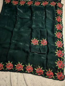 Luxe Space Silk Saree - Ari Work & Flowers Design for Party Wear & Weddings