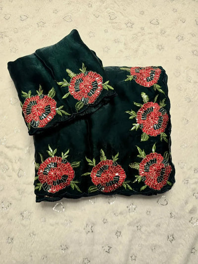 Luxe Space Silk Saree - Ari Work & Flowers Design for Party Wear & Weddings