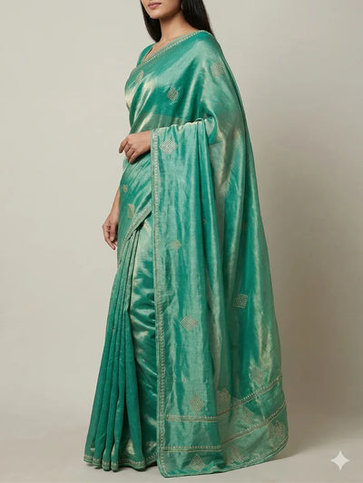 Luxe Space Silk Saree - Elegant Zarkan Diamond Work Festive Wear for Women