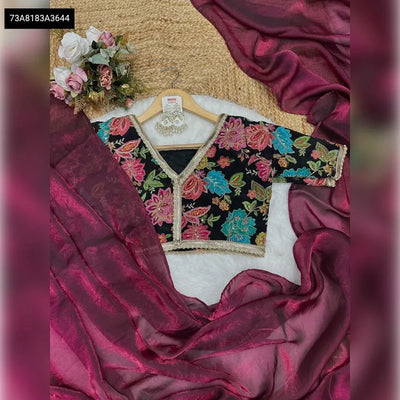 Luxe Space Silk Saree - Floral Embroidered Blouse for Party Wear