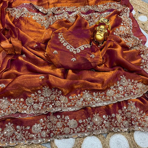 Luxe Space Silk Saree - Gold Bead & Cut Work for Party Wear