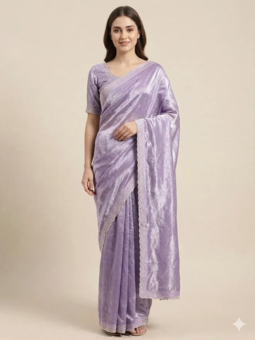 Luxe Space Silk Saree with Elegant Zarkan Diamond Work for Festive Wear