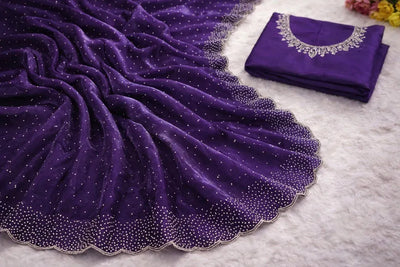 Luxe Space Silk Saree with Elegant Zarkan Diamond Work for Women's Festive & Wedding Wear