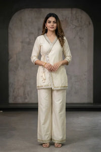 Luxe Sunshine Moss Wrap Kurti Set - Elegant Festive Wear