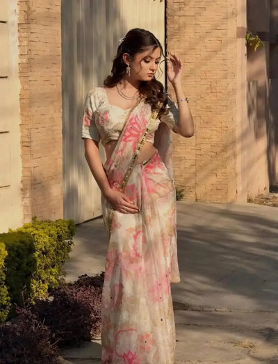 Luxe Tabby Silk Saree - Elegant Sequence Work Party Wear for Women