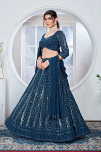 Luxe Teal Blue Lehenga - Heavy Sequence Work for Weddings