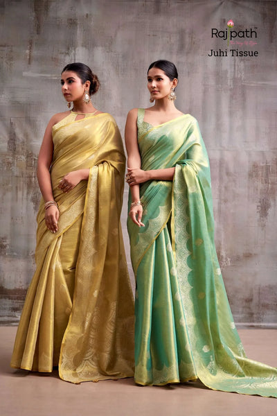 Luxe Tissue Silk Saree with Shimmering Zari - Elegant Festive Wear for Women