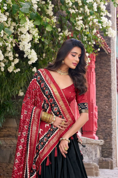 Luxe Tussar Silk Lehenga Choli with Patola Dupatta - Festive Wear for Women