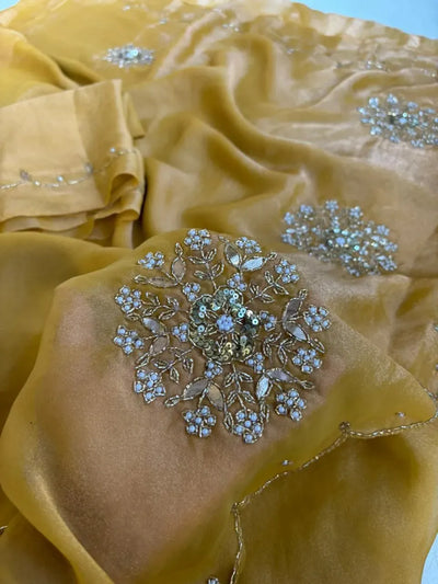 Luxe Two-Tone Tissue Saree - Handwork & Gota Patti for Festive Wear