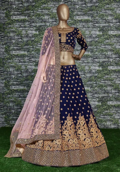 Luxe Velvet Bridal Lehenga Choli with Heavy Gold Embroidery for Weddings