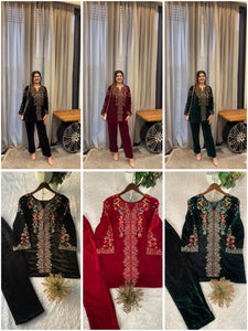 Luxe Velvet Co-ord Set - Embroidered Winter Wear for Women