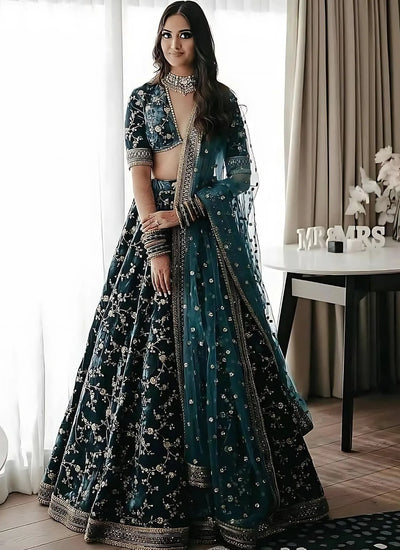 Luxe Velvet Lehenga Choli - Heavy Cording Embroidery for Wedding & Festive Wear