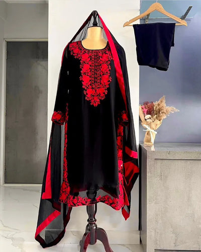 Luxe Velvet Plazzo & Dupatta Set - Heavy Embroidery for Festive Wear