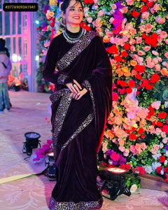 Luxe Velvet Saree - Designer Sequence & Zari Work for Weddings