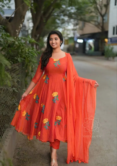 Luxe Vichitra Silk Anarkali Gown - Elegant Festive Wear with Dupatta for Women