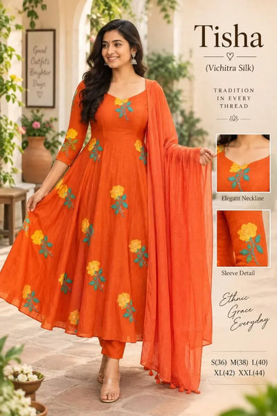 Luxe Vichitra Silk Anarkali Gown - Elegant Festive Wear with Dupatta for Women