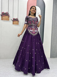 Luxe Vichitra Silk Lehenga Choli - Heavy Embroidery 6-Meter Flair Festive Wedding Wear for Women