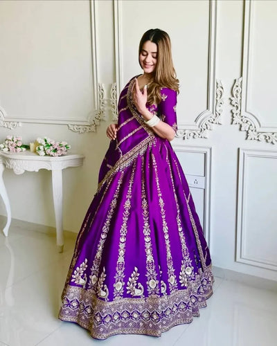 Luxe Vichitra Silk Lehenga - Fully Stitched Sequin Work
