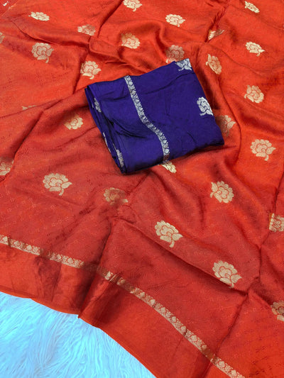 Luxe Viscos Silk Saree - Satin Pata & Contrast Blouse for Women