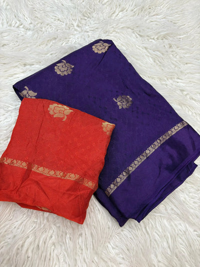Luxe Viscos Silk Saree - Satin Pata & Contrast Blouse for Women