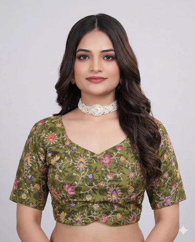 Luxe Viscose Embroidered Blouse with Sweetheart Neck - Festive Wear for Women