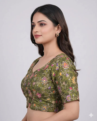 Luxe Viscose Embroidered Blouse with Sweetheart Neck - Festive Wear for Women