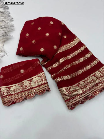 Luxe Viscose Georgette Saree - Designer Sequence Lace for Festive Occasions