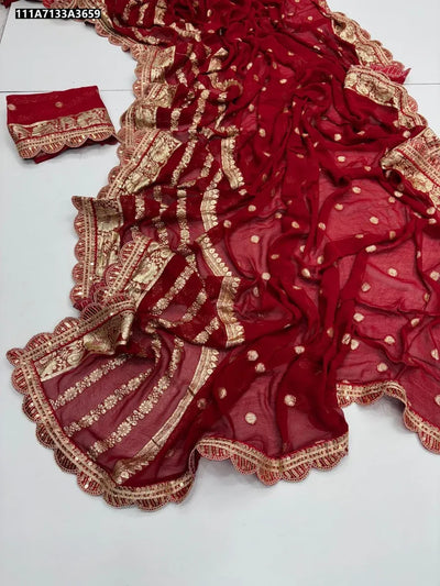 Luxe Viscose Georgette Saree - Designer Sequence Lace for Festive Occasions