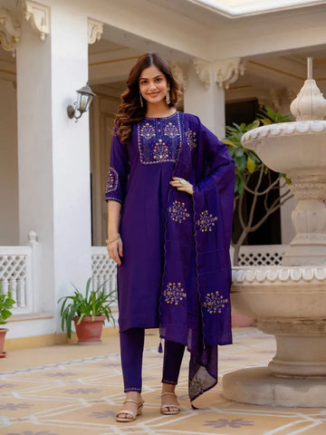 Luxe Viscose Kurti Set - Hand-Embroidered Sequin Work for Women
