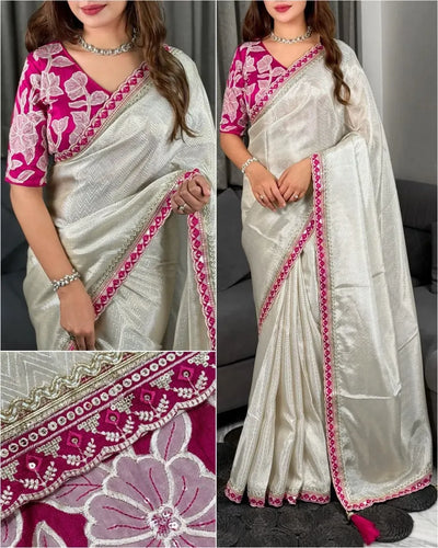 Luxe Viscose Satin Saree - Handcrafted Designer Festive Wear for Women