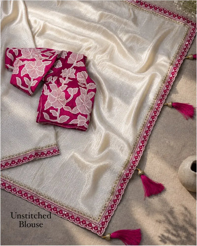 Luxe Viscose Satin Saree - Handcrafted Designer Festive Wear for Women