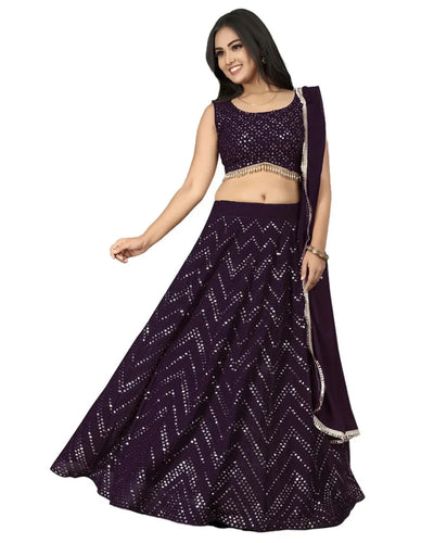Luxe Wine Lehenga Choli - Thread & Sequence Embroidery for Weddings