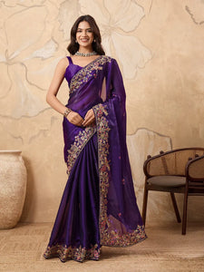 Luxe Zimmy Chu Saree - Embroidered Cutwork for Wedding & Party