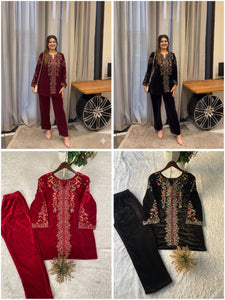 Luxurious Embroidered Velvet Co-ord Set for Women | Winter & Festive Wear