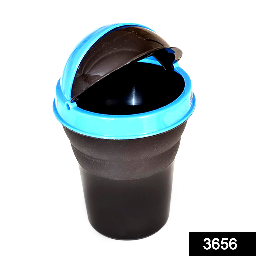 Multicolour plastic mini car dustbin with a lid, perfect for travel waste.