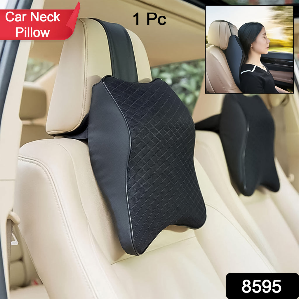 Memory foam car neck pillow providing head and neck support for a comfortable drive.