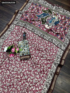 Buy Mangalagiri Silk Cotton Saree for Women | Authentic Kalamkari Print | Ethnic Wear Online