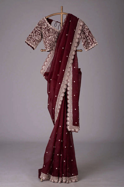 Maroon Designer Saree for Women | Festive & Party Wear