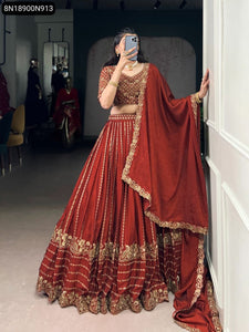 Maroon Embroidered Silk Lehenga Choli for Women | Festive Wear
