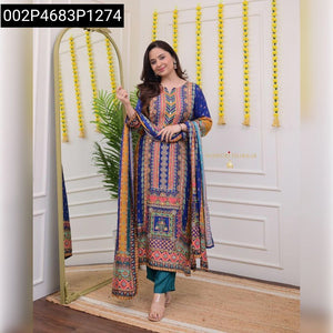 Masleen Sequence Printed Kurti Pant Dupatta Set for Women's | Festive & Casual Wear