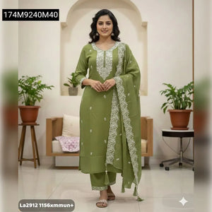 Maslin Thread Work Kurti Pant Set for Women | Festive & Casual Wear