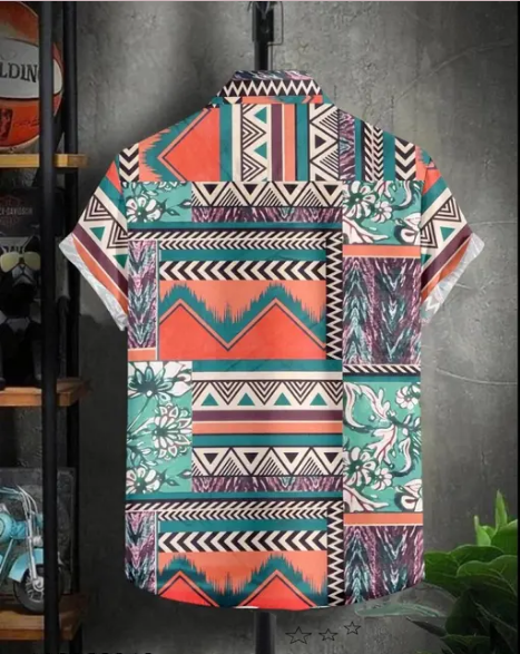 Printed men's regular fit casual shirt with cut-away collar