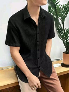 Men Regular Fit Self Design Spread Collar Casual Shirt